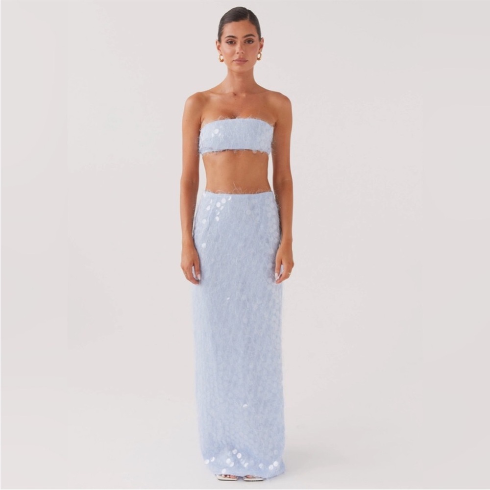Peppermayo Light Blue Sequin Maxi Skirt